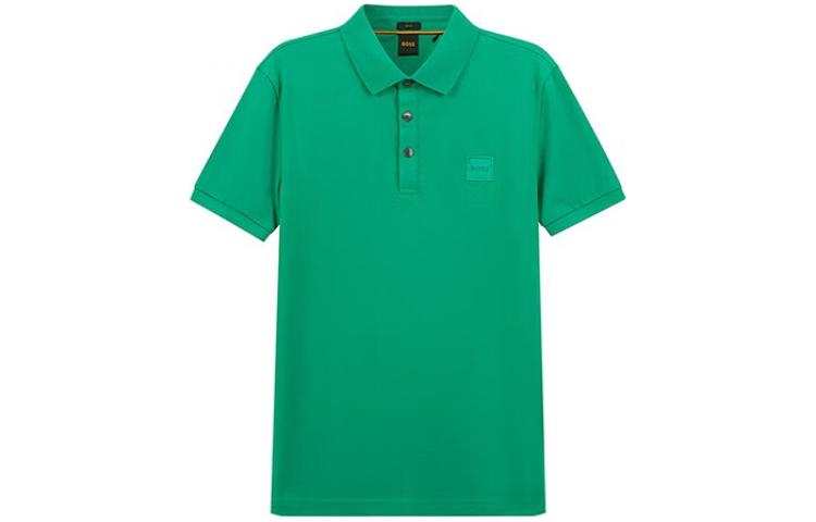 HUGO BOSS Polo Shirts Men's Green Polo Collar Moderate Straight Fit