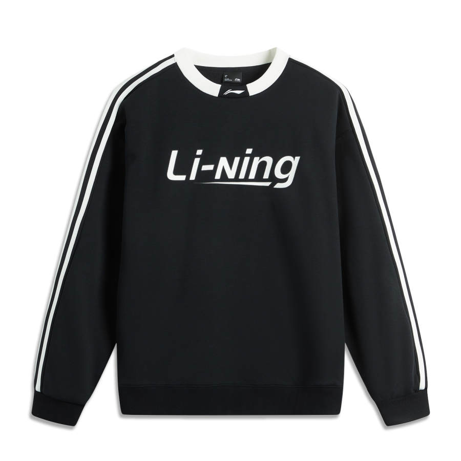Li-Ning Li Ning Sports Fashion Collection Anti Static Antibacterial Fleece Lined Thermal Letter Crew Neck Long Sleeved
