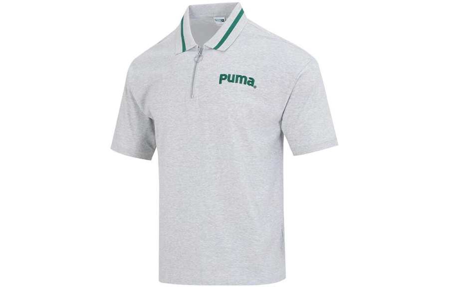 PUMA Polo Shirts Men's Gray Polo Collar Moderate Straight Fit