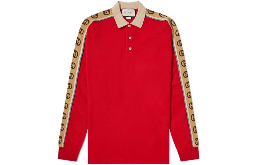 GUCCI Polo Shirts Men's Red Polo Collar Moderate Straight Fit