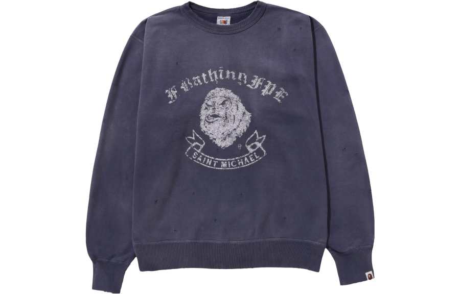 A BATHING APE x SAINT Mxxxxxx BAPE X SAINT Mxxxxxx Sweatshirt Unisex Gray Blue