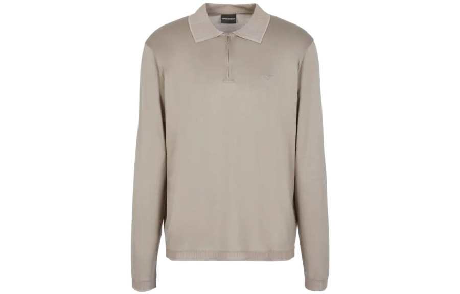 EMPORIO ARMANI Polo Shirts Men's Gray Beige Polo Collar Moderate Straight Fit