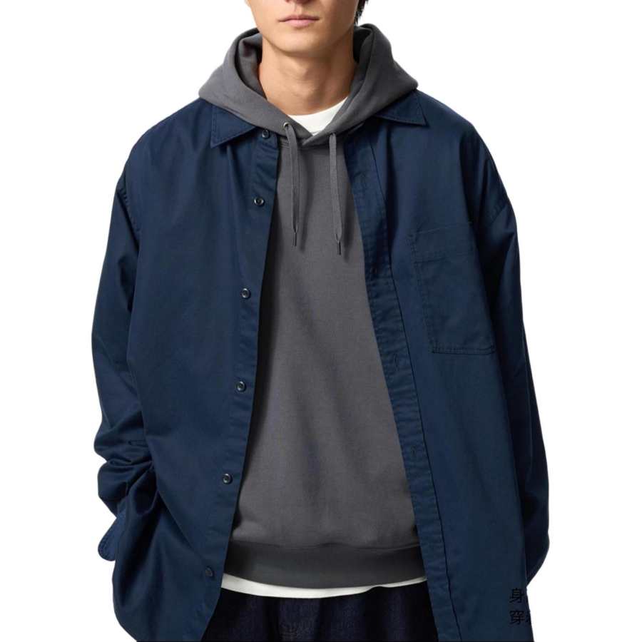 UNIQLO Shirts Men's Navy Blue Lapel Moderate