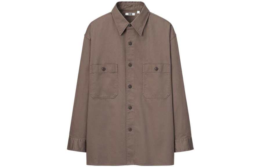 UNIQLO Shirts Men's Camel Lapel Moderate Workwear
