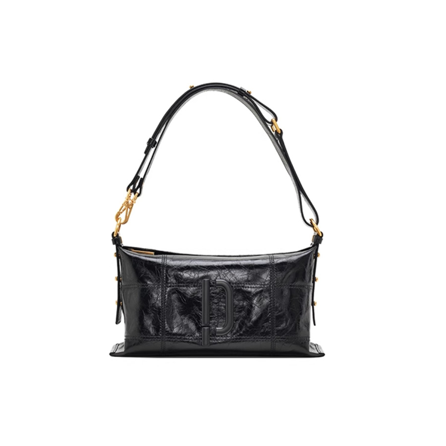 PECO Cow Leather Niche Versatile Bag Shoulder Bag, Crossbody Bag Small Unisex Black/Pink/Silver/Yellow
