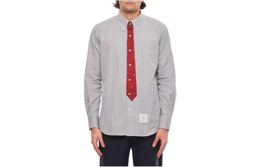 THOM BROWNE THOM BROWNE Shirts Men's Gray Lapel Moderate Shirt