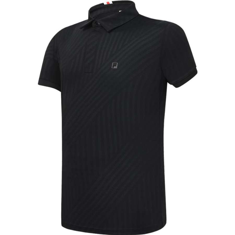 FILA Polo Shirts Men's Black Polo Collar Moderate Straight Fit