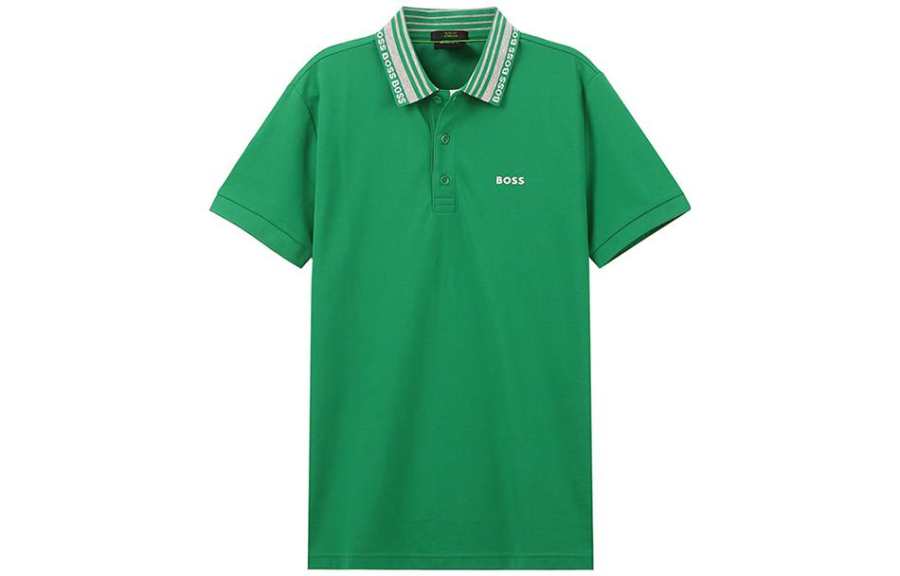 HUGO BOSS Polo Shirts Men's Green Polo Collar Moderate Straight Fit