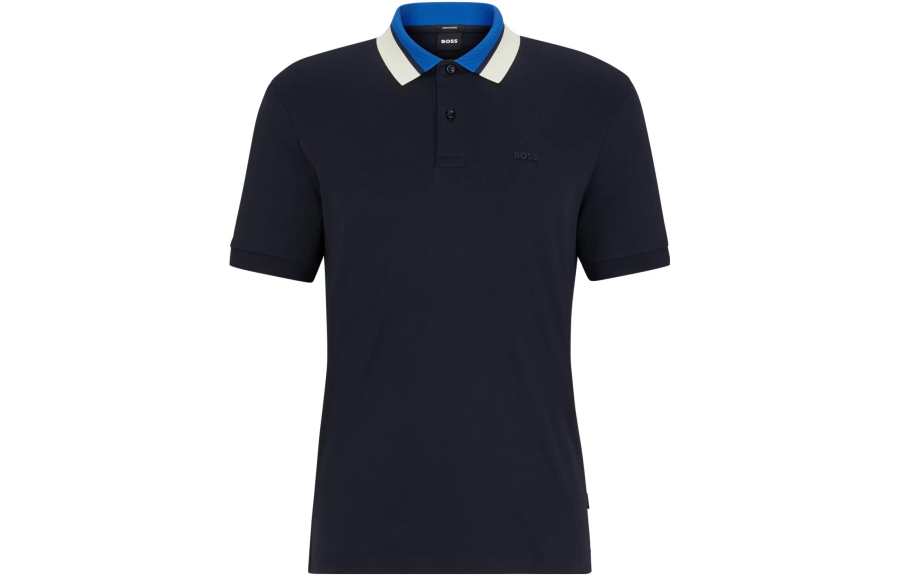 HUGO BOSS Polo Shirts Men's Navy Blue Polo Collar Moderate Straight Fit