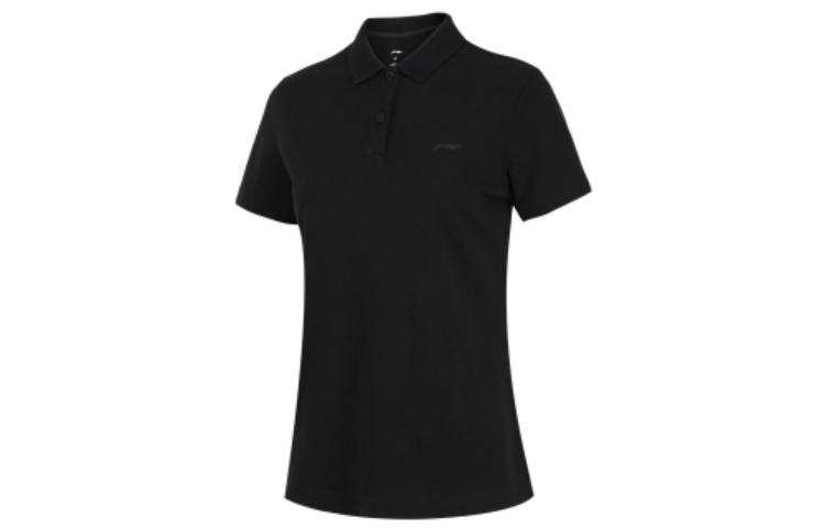 Li-Ning Li Ning Polo Shirts Unisex Black Polo Collar Moderate Straight Fit