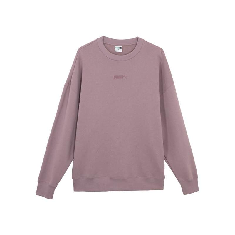 PUMA Fleece Lined Embroidery Crew Neck Sweatshirt Men's Pink Purple