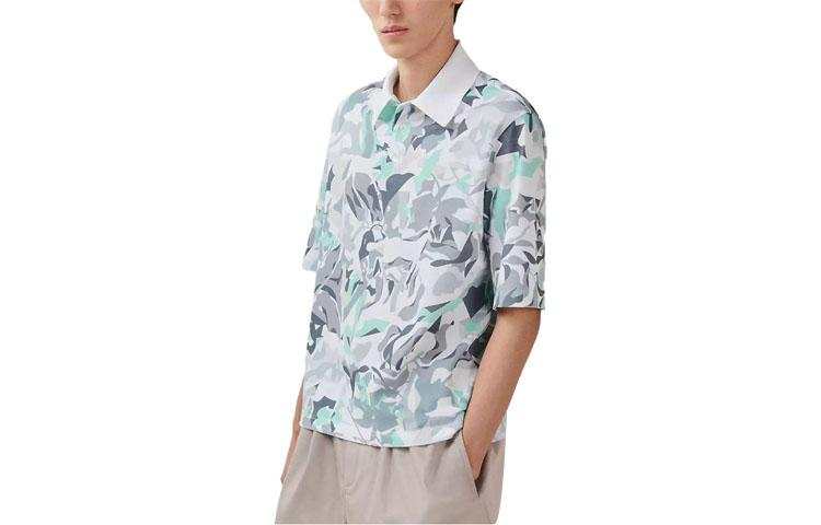 HERMES Polo Shirts Men's Cyan Polo Collar Moderate Straight Fit