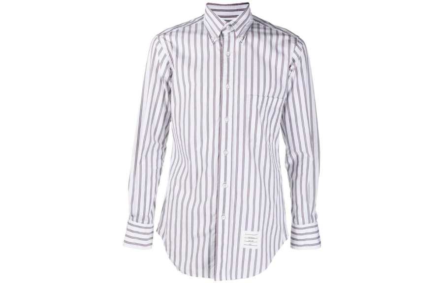 THOM BROWNE THOM BROWNE Logo-patch Striped Shirt