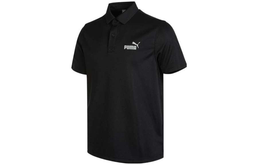PUMA Polo Shirts Men's Black Polo Collar Moderate Straight Fit