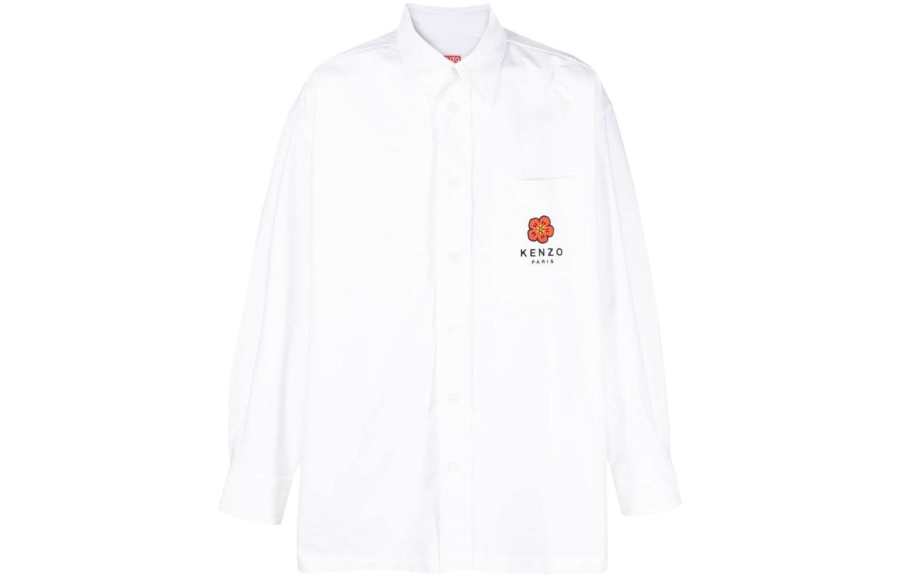 KENZO Shirts Men's White Lapel Moderate Shirt