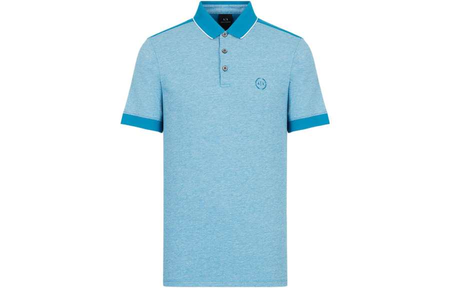 ARMANI EXCHANGE Polo Shirts Men's Sky Blue Polo Collar Moderate Straight Fit