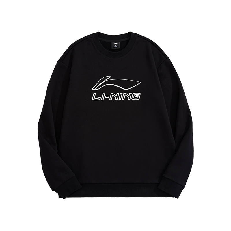 Li-Ning Li Ning Casual Sports Fleece Lined Loose Fit Crew Neck Brand Logo Sweatshirt Men's Black