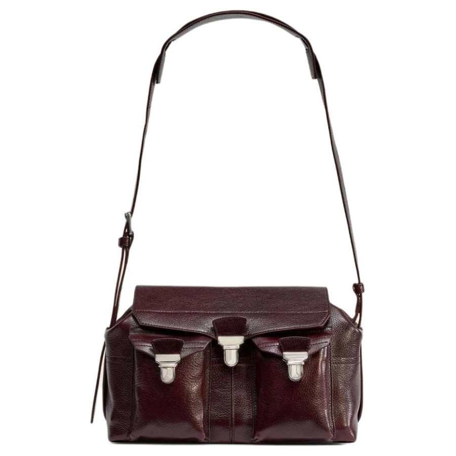 Lemaire Cow Leather Handbag, Shoulder Bag Women's Black Eggplant