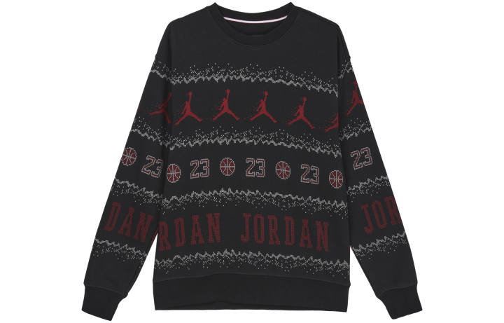 Jordan Jordan Essentials Holiday Logo Print Crew Neck Fleece Lined Casual Long Sleeved Sweatshirt Men's Black