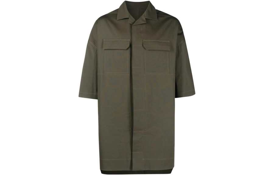 RICK OWENS Shirts Men's Army Green Lapel Moderate Shirt