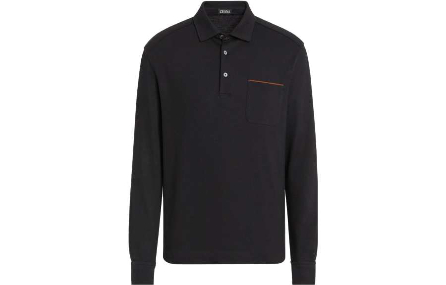 Zzegna Polo Shirts Men's Black Polo Collar Moderate Straight Fit