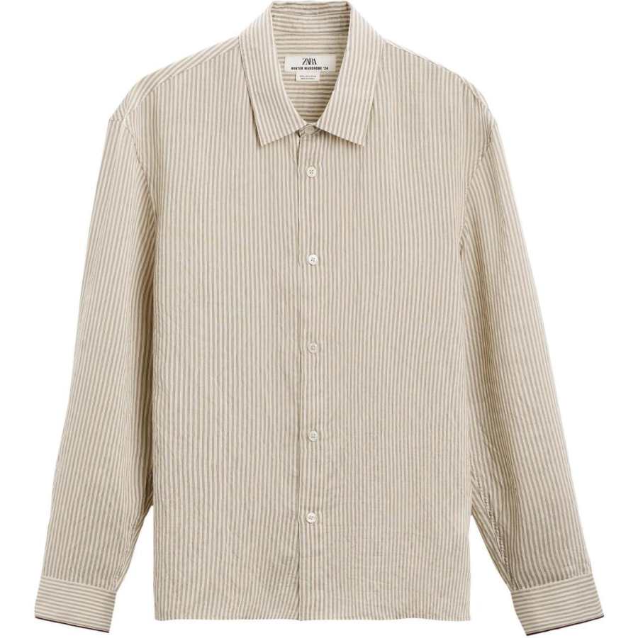 ZARA ZARA Shirts Men's Beige Lapel Moderate