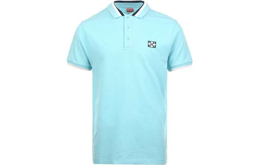 KENZO Polo Shirts Men's Light Blue Polo Collar Moderate Straight Fit
