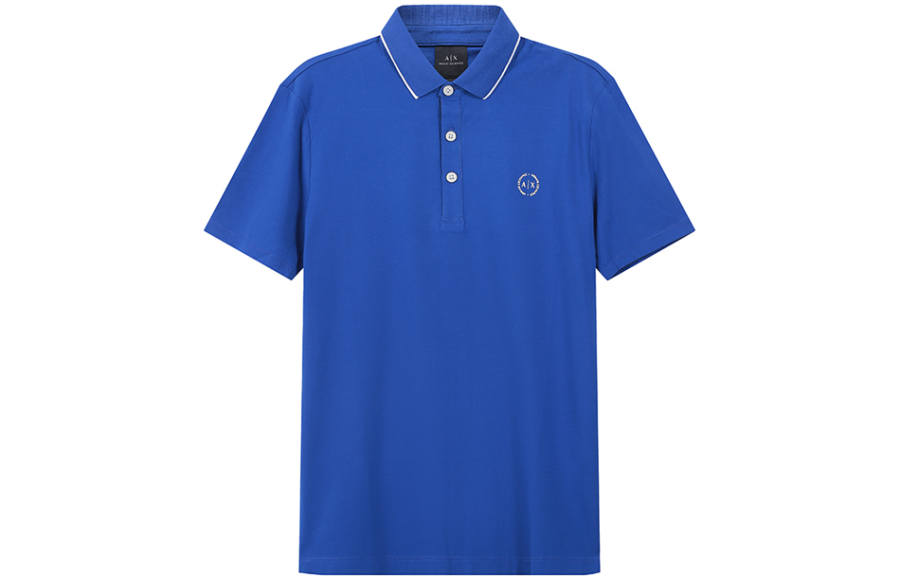 ARMANI EXCHANGE Polo Shirts Men's Sea Blue Polo Collar Moderate Straight Fit