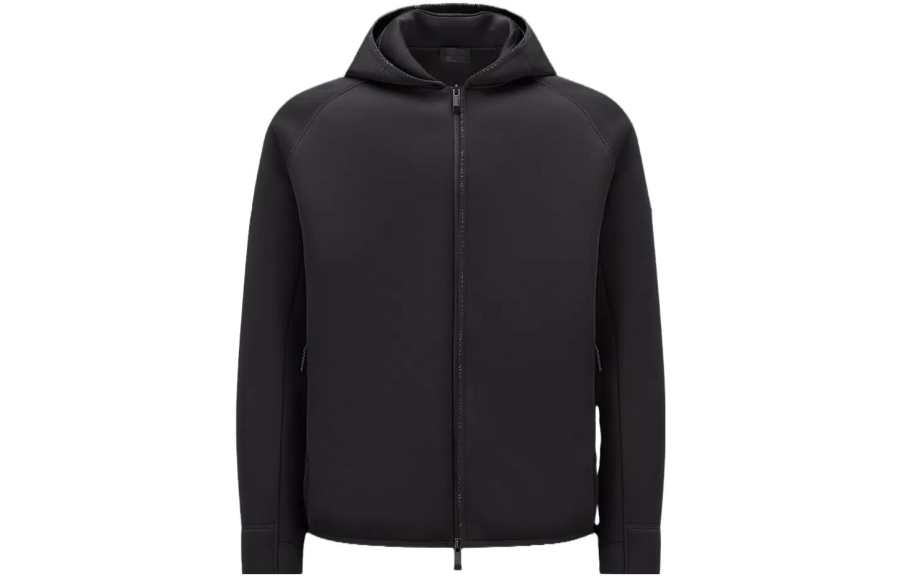 Moncler Neoprene Zip Up Hoodie Sweatshirt Men's Black
