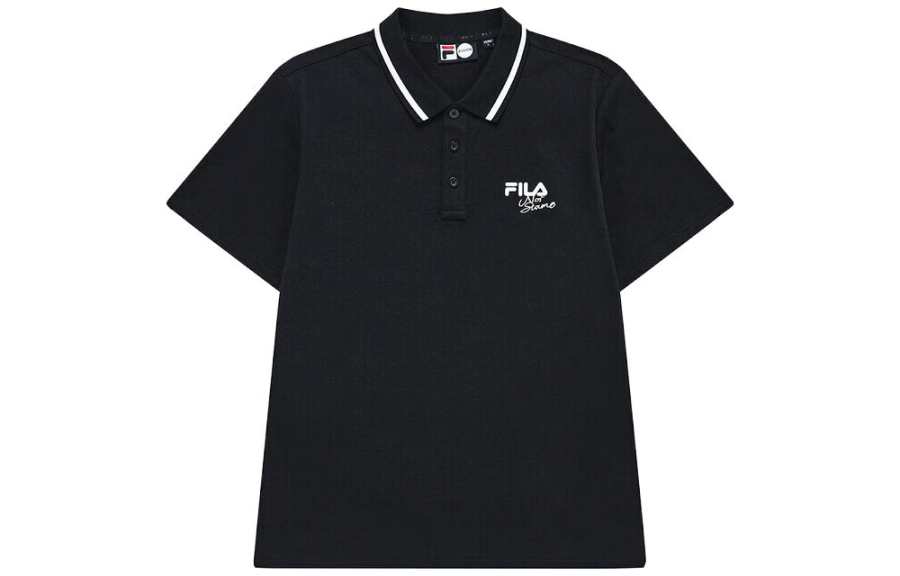 FILA FUSION Polo Shirts Men's Black Polo Collar Moderate Straight Fit