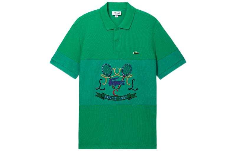 LACOSTE Polo Shirts Men's Green Polo Collar Moderate Straight Fit