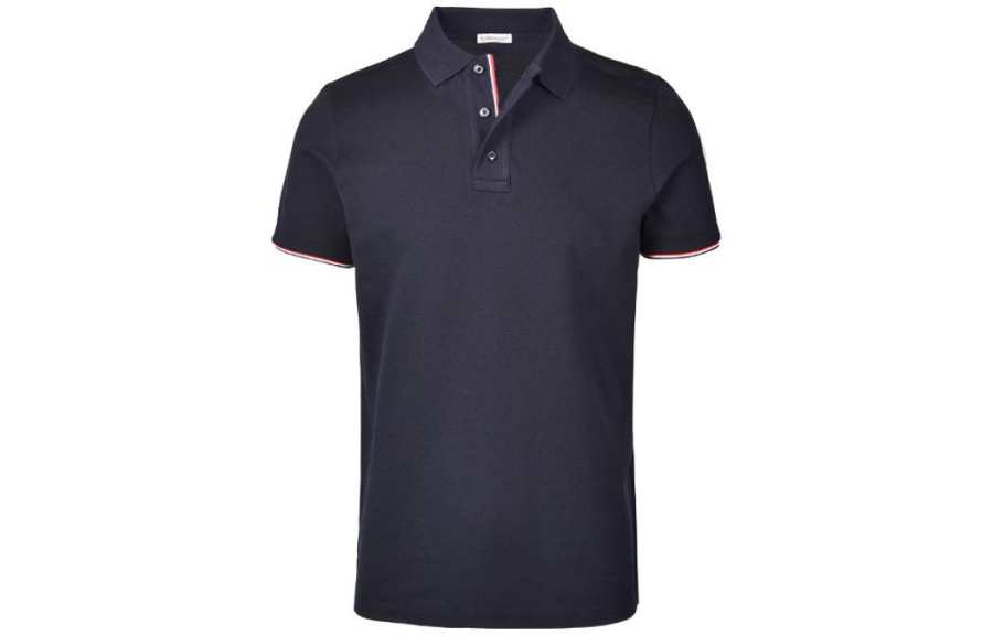 Moncler FW22 Polo Shirts Men's Blue Polo Collar Moderate Straight Fit