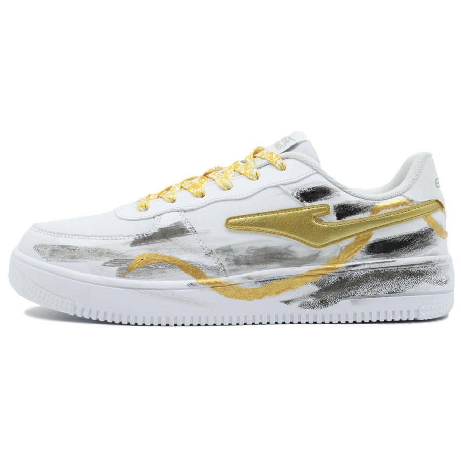 Erke Cushioning Abrasion Resistant Slip Resistant Low top Skateboard Shoes Men's White Gold