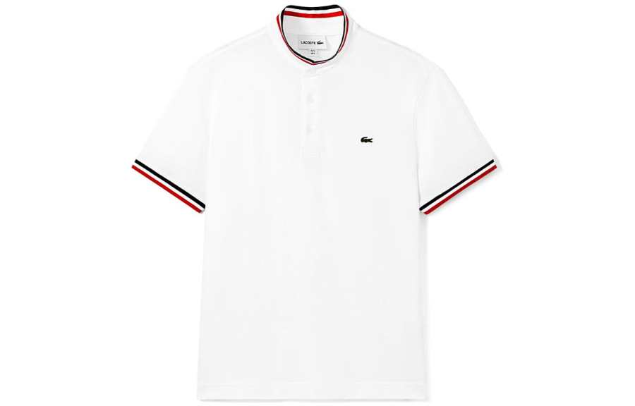 LACOSTE Polo Shirts Men's White Stand Collar Moderate Straight Fit