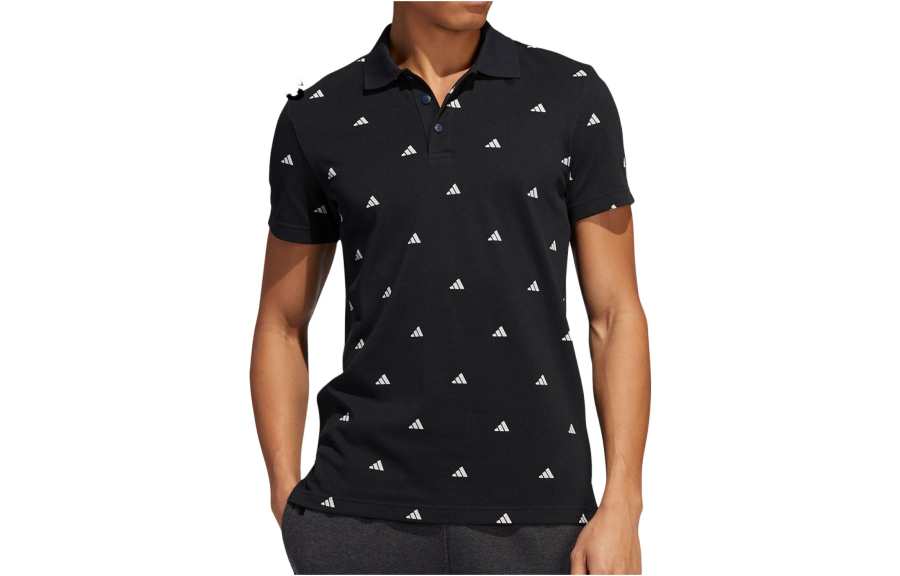 Adidas Adidas Polo Shirts Men's Black Polo Collar Moderate Straight Fit