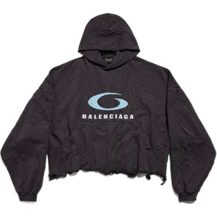 Balenciaga Loop Sports Icon Destroyed Cropped Hoodie