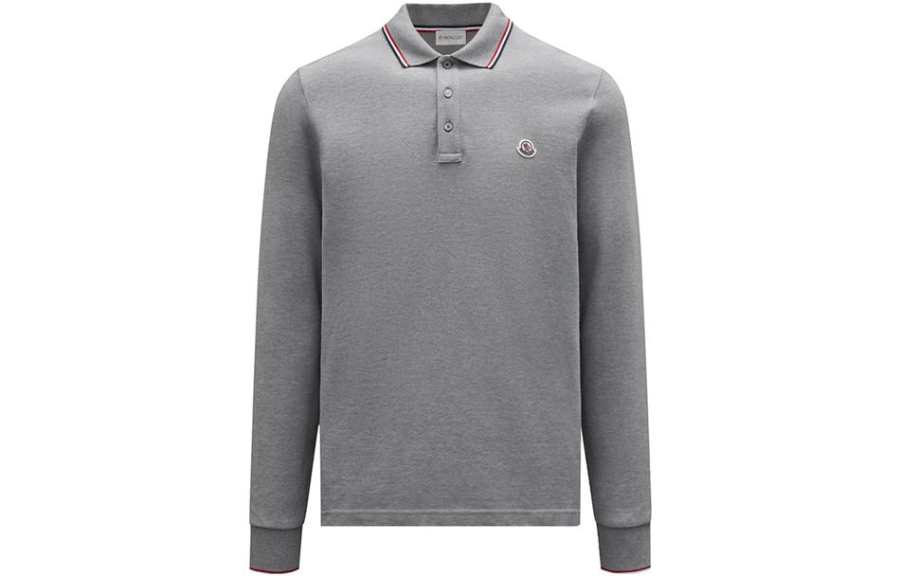 Moncler Polo Shirts Men's Gray Polo Collar Moderate Straight Fit