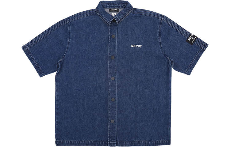 Nerdy Nerdy Shirts Unisex Blue Lapel Moderate Denim