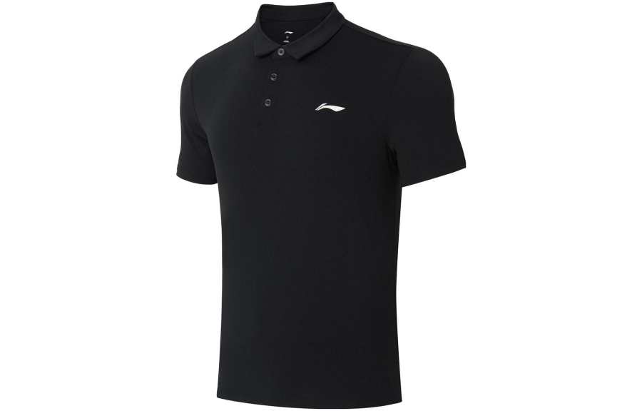 Li-Ning Li Ning Fitness Series Polo Shirts Men's Black Polo Collar Moderate Straight Fit