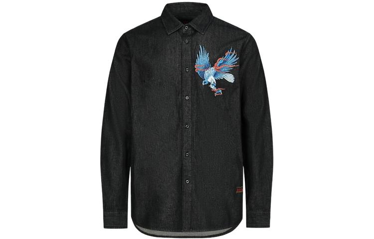 EVISU EVISU Shirts Men's Black Lapel Moderate Denim