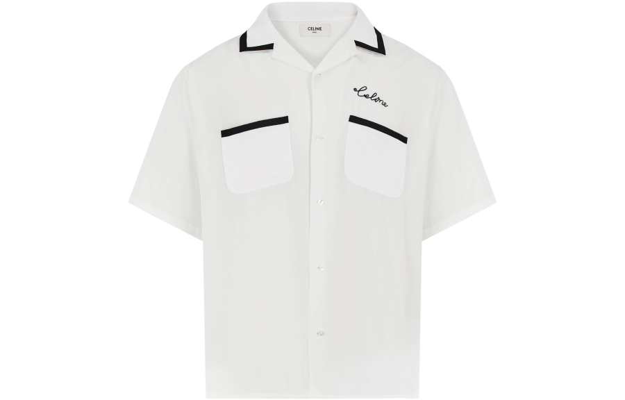 CELINE CELINE Shirts Men's White Cuban Collar Moderate Shirt