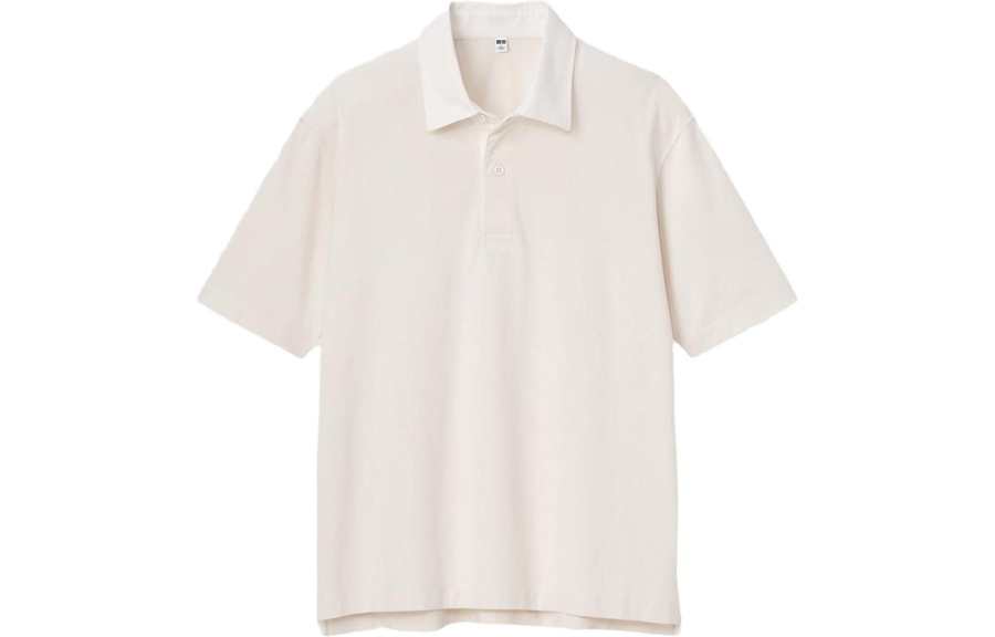 UNIQLO Polo Shirts Unisex Ivory Polo Collar Moderate Straight Fit