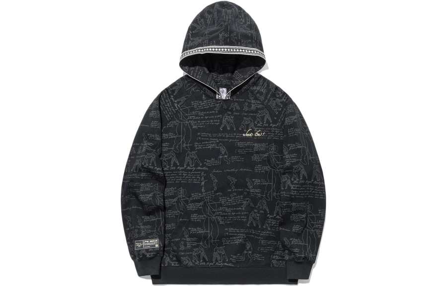 Li-Ning Li Ning Sweatshirts Men's Black All Over Print Hooded Moderate Regular