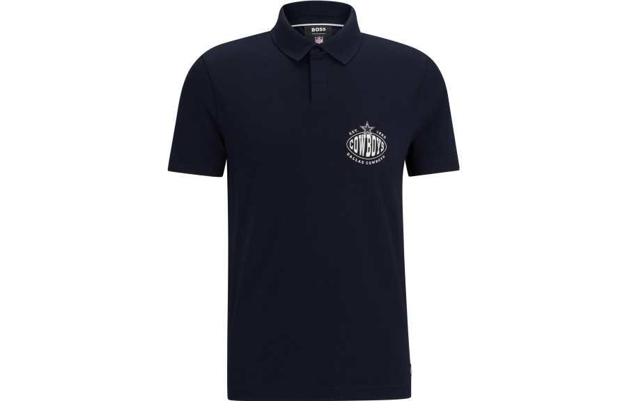 HUGO BOSS Polo Shirts Men's Blue Polo Collar Moderate Straight Fit
