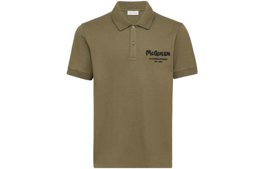 Alexander McQueen Graffiti Polo In Deep Khaki Polo Shirt Men's Dark Khaki