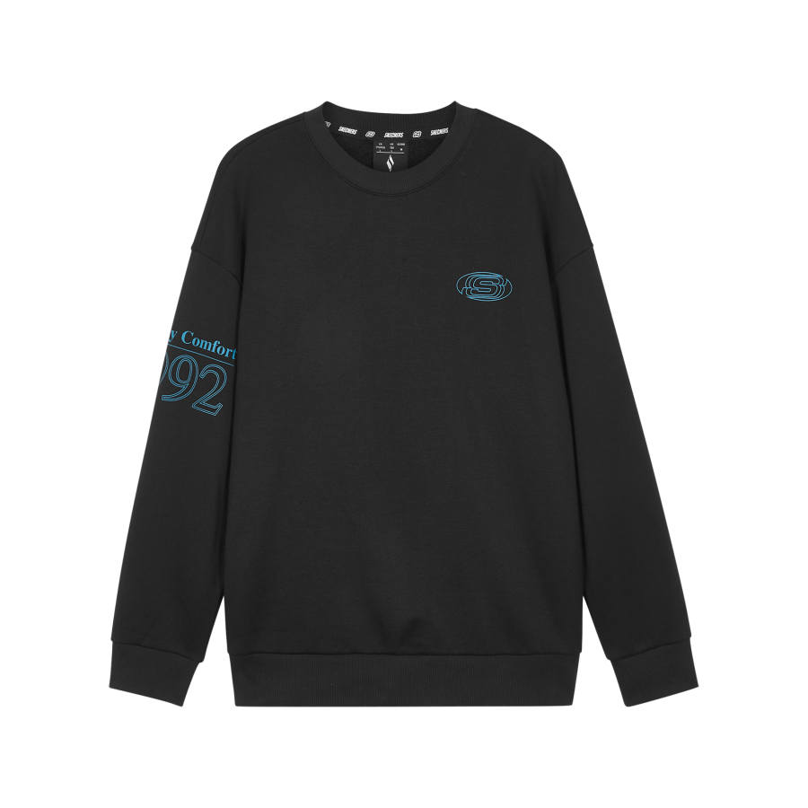 Skechers Fleece Lined Retro Sports Loose Fit Crew Neck Sweatshirt Unisex Black
