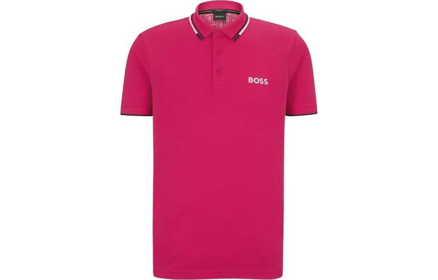 HUGO BOSS Polo Shirts Men's Red Polo Collar Moderate Straight Fit