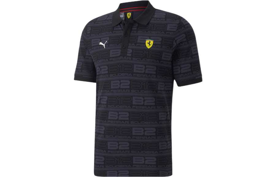 PUMA Ferrari Racing Collection Polo Shirts Men's Black Polo Collar Moderate Straight Fit
