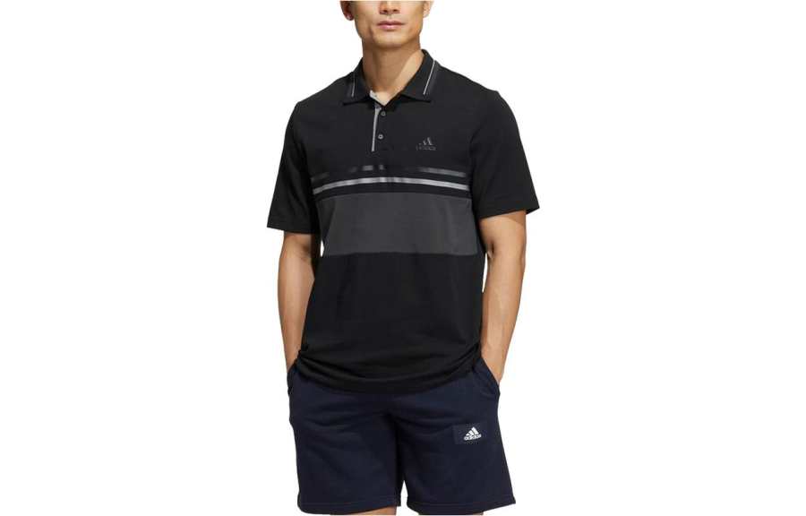 Adidas Adidas Polo Shirts Men's Black Polo Collar Moderate Straight Fit