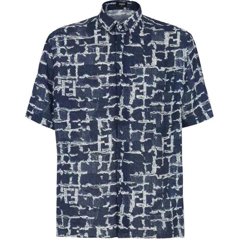FENDI Ff Frayed Jacquard Short Sleeved Shirt